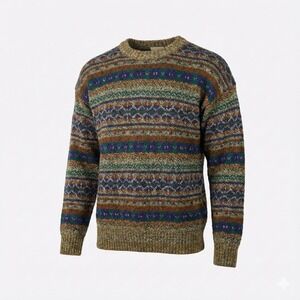 Vtg Grazia Made in Italy Sweater Men's L Wool Blend Fair Isle Geometric Grunge‎